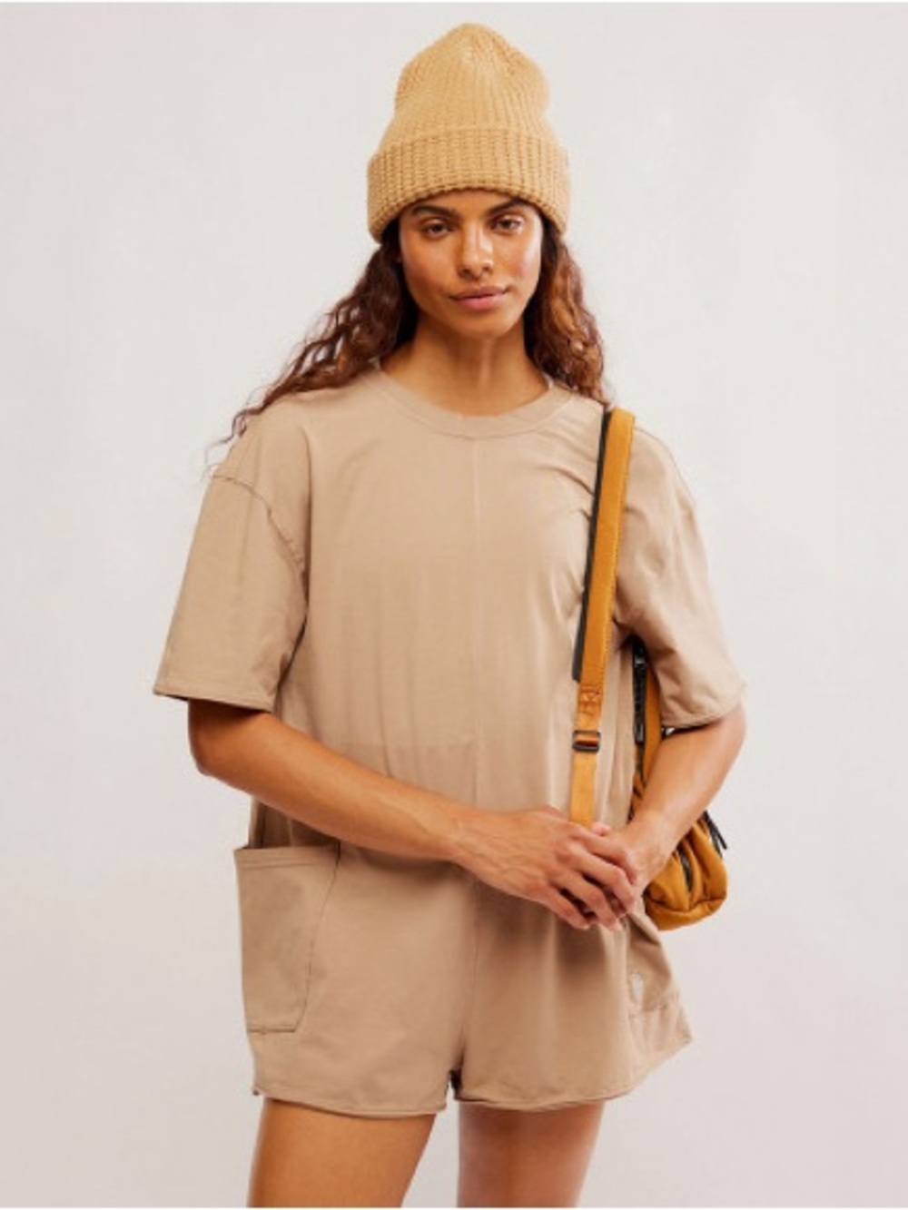 FP Movement by Free People Beige Short-Sleeve Romper